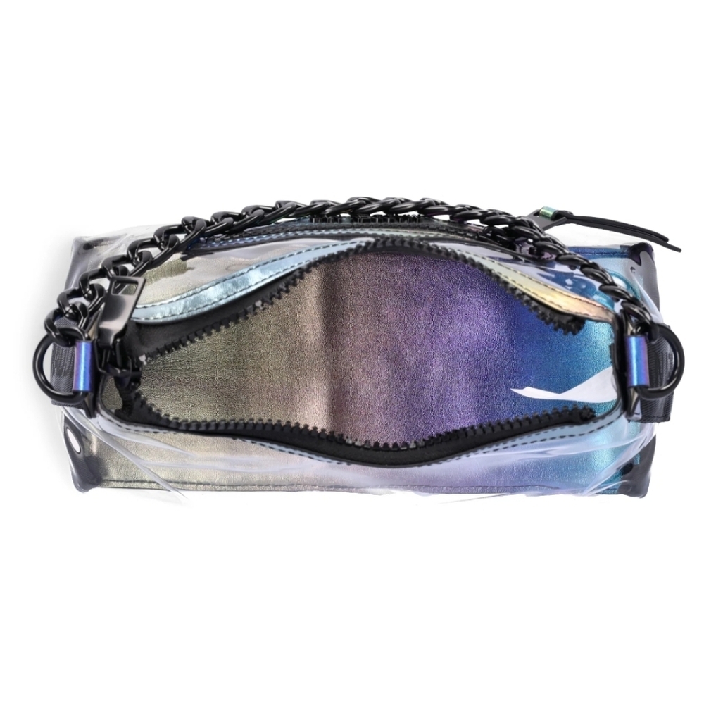 Madden NYC Denim Iridescent Clear Hobo Crossbody w Chain Bag Set 9x6.5x4 - Picture 3 of 4
